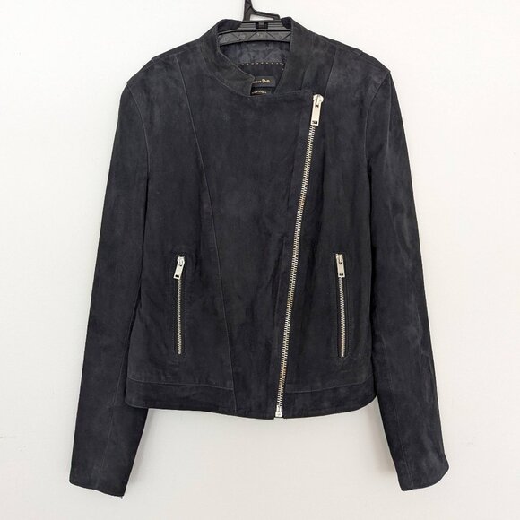 MASSIMO DUTTI Black Lambskin Suede Moto 4724 Jacket Size XS - Picture 1 of 9